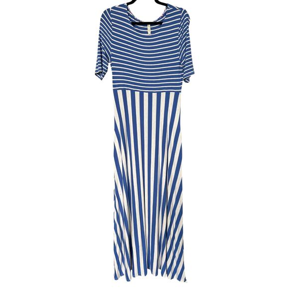 Matilda Jane Women's The Road Ahead Blue Striped Maxi Dress Pockets Size Medium - Picture 2 of 7
